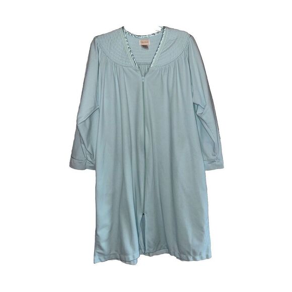 Vtg Barbizon Flannel Nightgown Robe House Coat Zip Cottage Prairie Blue Large - Picture 5 of 14